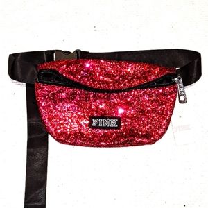 VS PINK Women's Fanny Pack Barbie Hot Pink Glitter